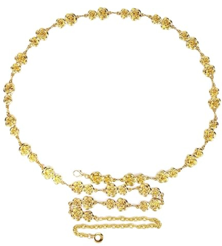 Linkidea Cintura a catena taglie forti da donna, cintura alla moda in metallo color oro rosa, cintura con catene per la vita, accessorio per la vita spesso regolabile fino a 152 cm (XXL)