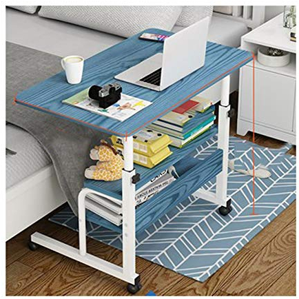 SFNIOKFG Überbetttisch mit Rollen, für Sofas, Überbetttisch, Laptoptisch, Sofatisch, seitlich höhenverstellbar, mobiler Computerständer, Laptop-/Notebook-Schreibtisch (Blaue Holzmaserung, 6