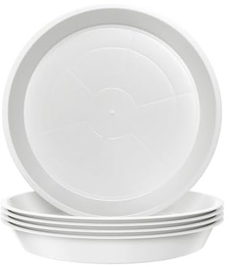 Lot de 5 soucoupes rondes en plastique pour pot de fleurs de jardin, intérieur et extérieur, jusqu'à 10 cm (blanc, extérieur 11,5 cm)
