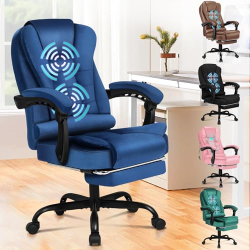 ALFORDSON Ergonomisk kontorsstol med massage, fotstöd och 150° lutning, verkställande sammet-stol med SGS-gaslyft, snurrstol för spel