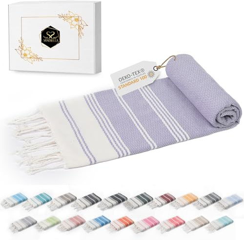 Sandrella Hamamtuch Sauna Damen & Herren groß 100x200 Baumwolle Strandtuch Decke Pestemal Geschenkset | lila