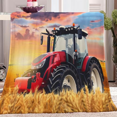 Kuscheldecke Bauer Traktor Im Weizenfeld 100 x 130 cm Bunt, Weiche Warm Flanell Personalisierte Decke, Drucke Muster Decke Raumdekor für Schlafzimmer Bett Sofa Couch Reise