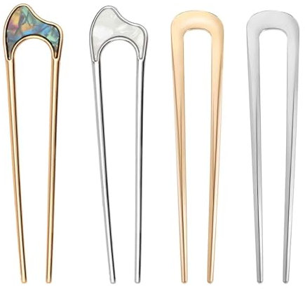 4 Stück U Förmige Haarnadel Elegant French Hair Pin Retro Haarnadeln U-Förmige Hairpin Hohe Qualität Hair Pin Französische Haarnadel Metall Bobby Pins Haargabel für Damen Mädchen, 2 Stile 4 Farben