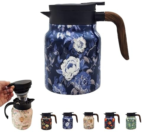 Raidley Vintage Floral Pattern Tea Thermos,Doresty Thermos Tea Pot,2025 New Raidley Vintage Tea Thermos with Infuser, Mini-Hot Coffee Pot,Stainless Steel Thermal Carafe with Lid for Hot Drinks,1000ML
