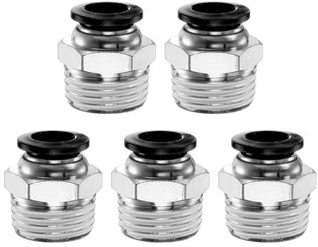 QUARKZMAN 5pcs Raccord Pneumatique 10mm Tube OD x 1/2 NPT PC10-N04 Noir | pour Tuyaux D'Air en Cuivre pour Système D'Air Industriel PC10-N04, 1/2 NPT Filetage Mâle Droit