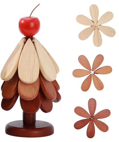 Taoyoule 3 Dessous de Plat en Bois + 1 Support, sous-Verres en Forme d’Arbre, Pliable Dessous de hêtre pour casseroles, Plat Arbre pour Bols, Théière, Poêles