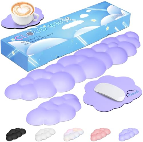 JIKIOU Upgrade Leather Cloud Keyboard Wrist Rest, Cloud Wrist Rest with Non-Slip PU Base, Comfortable Memory Foam Wrist Rest for Computer Laptop Mac Gaming Office and Pain Relief, Purple