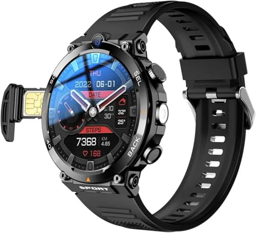 X&Z-XAOY Intelligente Uhr Für Männer Mit Anrufannahme/Anrufsignal IP68 Wasserdicht 4G SIM-Karte Smartwatch 1,39-Zoll Runden Bildschirm Intelligente Uhr