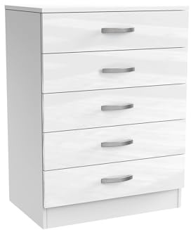 Nera 5 Drawer Chest of Drawers Wood Dresser Drawers for Bedroom Furniture Storage Unit (White Gloss (Matt White))