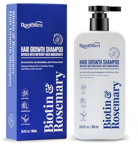 RootStim Biotin och rosmarinschampo för hårväxt: Anti-håravfall schampo för tunt hår, berikat med näringsrika ingredienser för tjockare hår. Sulfatfri. 295 ml (10 oz