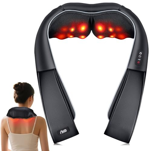 RIKE Shiatsu Nackenmassagegerät mit Wärme – 3D Massagegerät für Nacken, Schultern & Rücken, mit Netz- & Auto-Adapter, tiefenwirksame Knetmassage, Weihnachtsgeschenke für Männer & Frauen