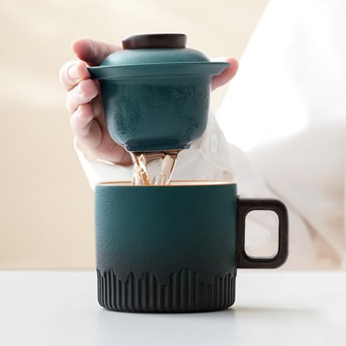 JanYoo Teetasse mit Deckel und Sieb, 200ml Palisandergriff Keramik Losen Teebecher,Farbverlaufende Glasur Steinzeug Teetassen für Einweichen Tee