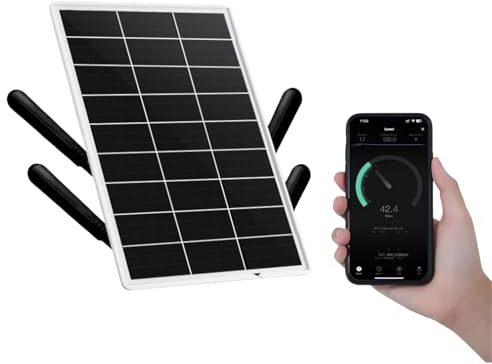 PUSOKEI Router Modem LTE 4G a Energia Solare, Router 4G Outdoor Wireless con Slot per Scheda SIM, Booster di Segnale di Estensione Wifi da 50 M con Pannello Solare da 15 W