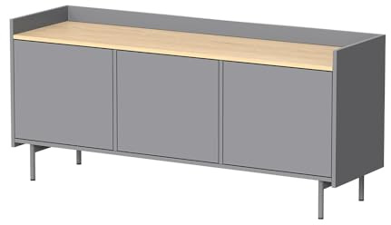Vicco Lowboard Velina, Grau, 140 x 63 cm | mit 3 Türen, geeignet als TV-Board mit offenem Ablagefach