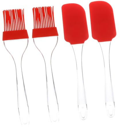 POPETPOP 4 pezzi Pennelli da Cucina in Silicone per Barbecue Spazzola Olio e Spatola Multifunzione Manico Ergonomico Resistente Adatto per Grigliare Carne e Cottura Allaperto