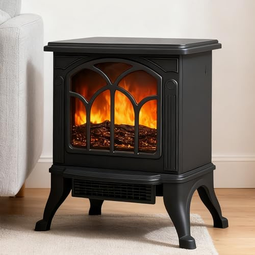 Eldzenith Elektrokamin mit Heizung 750W, Kamin Elektrisch, LED Kaminfeuer mit Flammeneffekt, 2 Heizstufen, Elektro Kamin Überhitzungs-Schutz, PTC Heizleistung, Energiesparende LEDs, Schwarz
