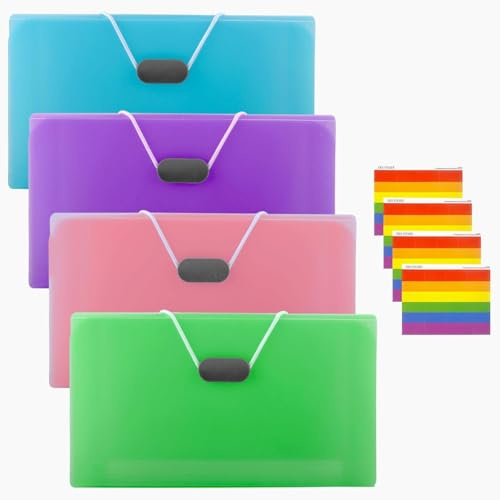 4 Stück Fächermappe A6 Dokumententasche – Karteikarten Box A6 Leer Schnellhefter Set, Bunte Postmappe Organizer Heftbox mit 13 Taschen für Rechnung, Gutscheine, Quittungen & Scheckkarten