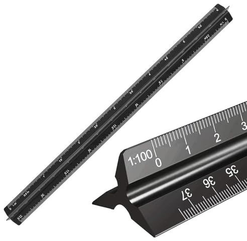 Maßstab Lineal Dreikantmaßstab Maßstab für Architekten,Matrix 30 cm solides Aluminium Lineal: 1:100, 1:200, 1:250, 1:300, 1:400, 1:500 (schwarz, 1 stück)