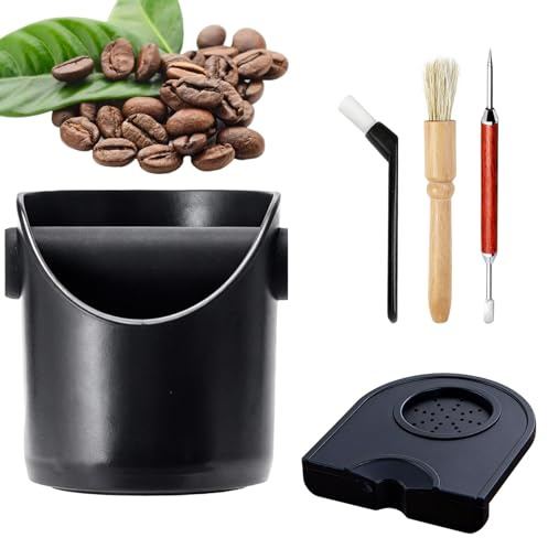 Coffee Knock Box, Espresso Knock Box Coffee Machine, Set with Tamping Mat, Milk Frothing Needle and 2 Cleaning Brushes - Essential Knock Box for Home Baristas and Espresso Machine Enthusiasts, Dura
