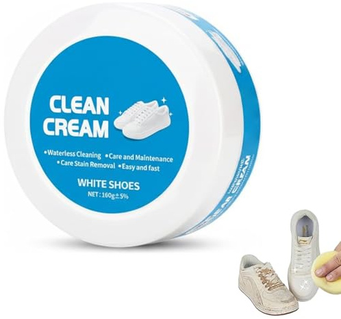 White Shoe Cleaner Cream, Multipurpose No-Wash Solid Cleaning Paste with Sponge Removes Stains, Multipurpose White Shoes Clean Cream for Leather Sneakers Soles