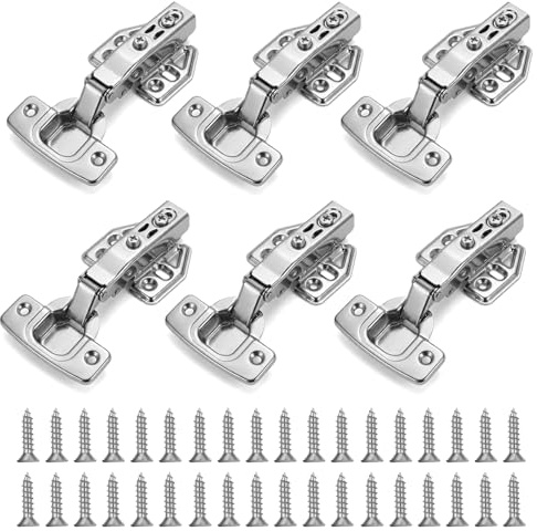 AMSGANK 6 Pack Full Overlay Cabinet Hinge, Soft Close Stainless Steel Concealed Kitchen Cabinet Hinges with Screws for Kitchen Door Cupboard Wardrobe Closet & Bathroom Cabinets