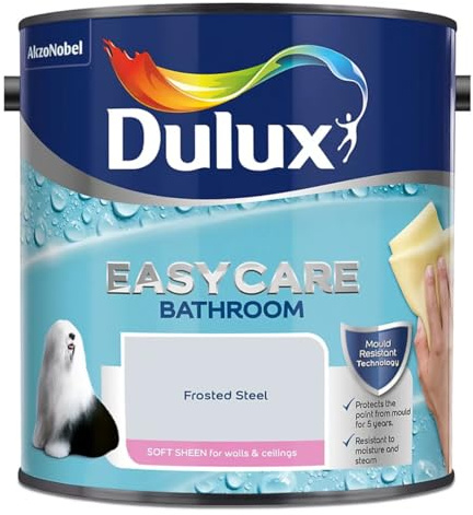 Frosted Steel Dulux Easycare Bathroom Soft Sheen Paint 2.5L – Moisture & Steam Resistant, Mould Protection, Washable Durable Finish for Bathroom Walls & Ceilings
