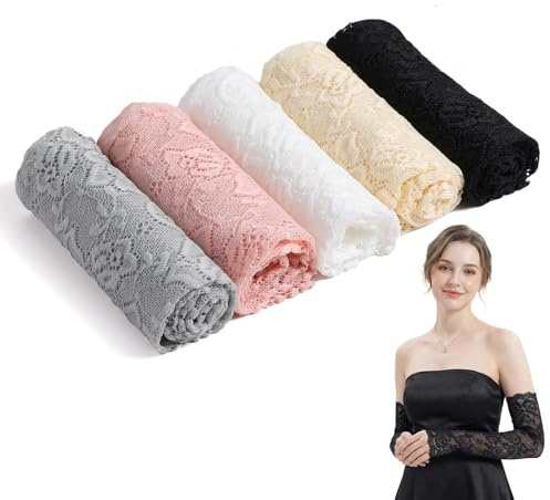 ADLABLD 5 Pairs Women Lace Arm Sleeves Elegant Lace Sleeves to Cover Arms Fingerless Arm Covers Warmers for Women, 5 Colors