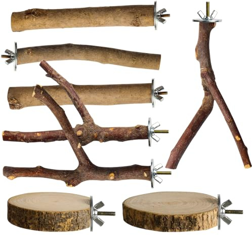 Bafutayawa 8er-Set Wellensittich Spielzeug Naturholz, Vogelkäfig Zubehör für Nymphensittiche, Papageienspielzeug Sitzstangen & Plattformen für Vogelvoliere innen