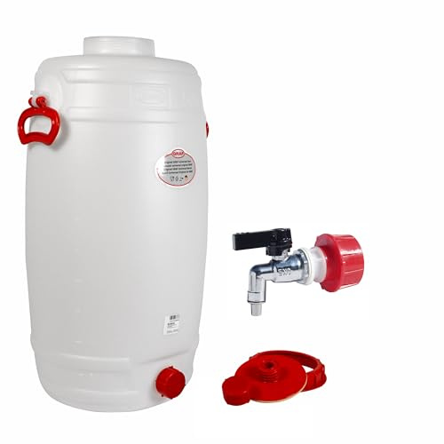 Graf Getränkefässer Saftfässer Kunststoffässer 10-500 Liter (Graf Getränkefass Rund 50 Liter mit Messing Auslaufhahn 1/2)