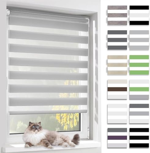 BelleMax Doppelrollo Klemmfix ohne Bohren & mit Bohren, Grau B45 x H150 cm (Stoffbreite 45cm), Duo Rollo, Fensterrollo lichtdurchlässig & Blickdicht, Klemmrollo Sichtschutz & Sonnenschutz