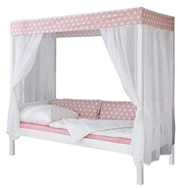 Himmelbett Massivholz Kiefer inkl.Tüll-Set Rosa Weiß