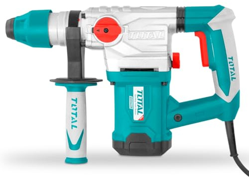 TOTAL - Marteau perforateur 1500 W | Marteau combiné avec câble | 850 tr/min, 5,5 J d'impact | Comprend 3 forets, 2 burins et un jeu de brosses | Bleu