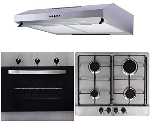 SIA 60cm Stainless Steel Electric Fan Oven, 4 Burner Gas Hob & Visor Cooker Hood
