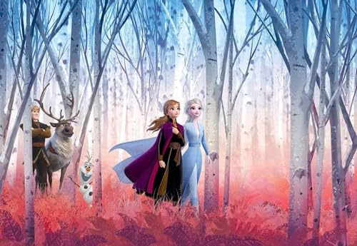 Komar Disney Fototapete FROZEN FRIENDS FOREVER - Größe 368 x 254 cm (Breite x Höhe), Anna, Elsa, Frozen 2, Eiskönigin, Tapete, Wandgestaltung, Kinderzimmer, Dekoration - 8-4102