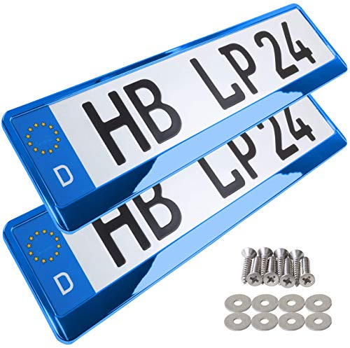 Kennzeichenhalter Nummernschildhalterung Auto Blau Chrom universell 520x110mm inkl. 8 Schrauben Kennzeichenhalterung Nummernschildhalter pkw 2 Stück