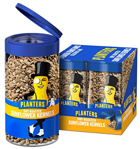 PLANTERS Pop & Pour Dry Roasted Sunflower Seeds to Eat, Road Trip Snack, Plant-Based Protein, Snacks for Adults, After School Snacks for Kids, Bulk Nuts, Kosher, 5.85oz Jar (4 Count)
