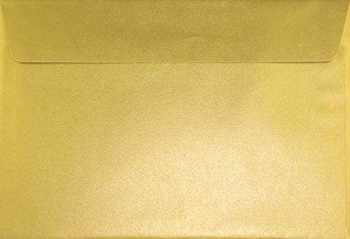 Netuno 25 Briefumschläge Perlmutt-Gold DIN C5 16,2 x 22,9 cm Sirio Pearl Aurum elegante Umschläge glänzend große Briefkuverts für Einladungskarten Hochzeitskarten Geburtstag Weihnachten Ostern