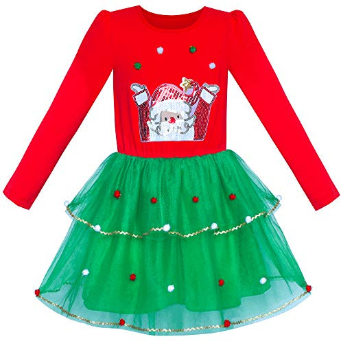 Vestito Bambina Natale Babbo Manica lunga Vacanza Festa 5 anni