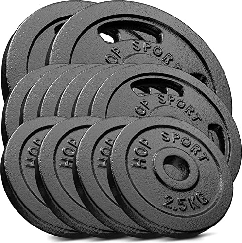 Hop-Sport 60 kg Gusseisen Hantelscheiben 30mm - Guss Gewichte Hantel Sets zur Auswahl - 30/31 mm Bohrung (2x10kg+6x5kg+4x2.5kg)