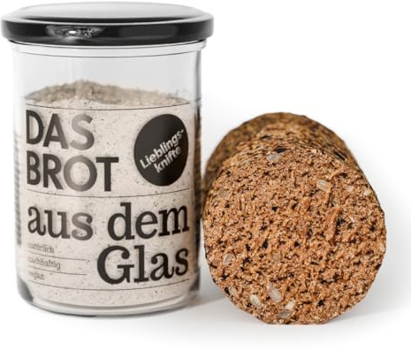 brotstoff - Lieblingsknifte - DAS BROT AUS DEM GLAS, Brotbackmischung und Backform – ideal als Einzugsgeschenk, als Geburtstagsgeschenk, oder als Gastgeschenk, 1 Glas wiederverwendbar als Backform