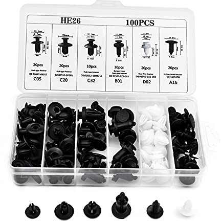 Cyleibe Befestigung Clips, Auto Reparatur Nieten Set, Kunststoffnieten Stoßstangen Befestigung Clips Spreiznieten 100 Stück, Lösewerkzeug Zierleistenkeile Kit Universal