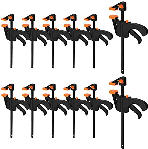 DAOST 4 Inch Bar Clamps, 12 Pack Quick Grip Clamps Trigger Clamp F Clamp Wood Clamps Woodworking Sets, Small One Handed Ratchet Bar Clamp for Craft