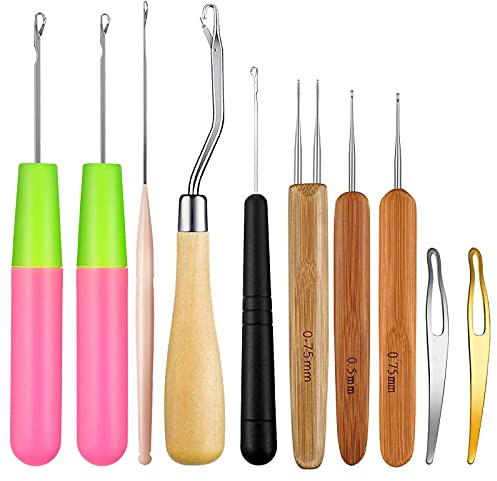 VEGCOO 10 Pcs Outils de tissage, Loquet Crochet Aiguille Outil Dreadlocks, Crochet de Verrouillage Cheveux pour Micro Tresses Dreads