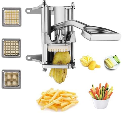 Uyoyous Coupe-frites mural, coupe-pommes de terre pour frites avec lames de 1,3 cm, 0,95 cm, 0,63 cm, trancheuse en acier inoxydable de qualité professionnelle pour légumes et fruits pour concombre