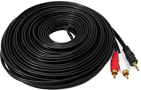 System-S Câble RCA 2 RCA 15 m mâle vers AUX jack 3,5 mm mâle stéréo AV en noir