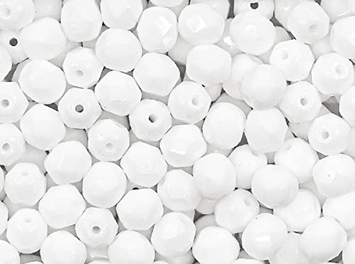 300 perline di vetro sfaccettato ceco, lucidate a fuoco, rotonde, 6 mm, bianco gesso