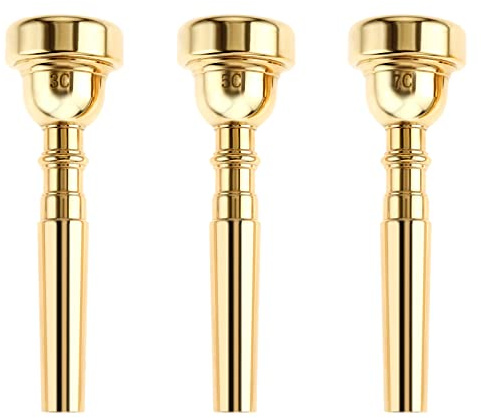 ETERMETA 3 Pack Gold Trumpet Mouthpiece Set 7C 5C 3C Compatible with Yamaha, Bach, Conn & King, Brass Instrument Accessories for Beginners & Professional Players