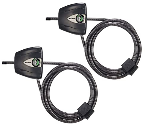 Master Lock Black Python Steel Cable Lock with Keys, Heavy Duty Anti-Theft Trail Camera and Kayak Locking Cable, 2 Pack, 8417T