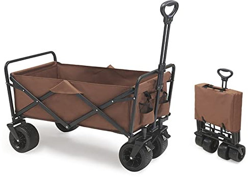 PJDDP Faltbare Bollerwagen Robuster Transportwagen mit Grosse Kapazität, klappbar Einkaufstrolley Outdoor Gartenwagen Strandwagen mit All-Terrain-Rädern für Camping Angeln Shopping Sport,Braun