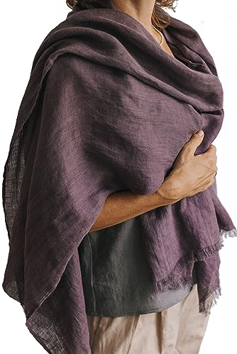Leichter Sommerschal aus 100% Leinen VIOLETT-AUBERGINE Leinenschal. Leicht, luftig und weich, handgefertigt, unisex, stilvolle Leinenaccessoires, versandfertig 70x200cm (27x78inches)
